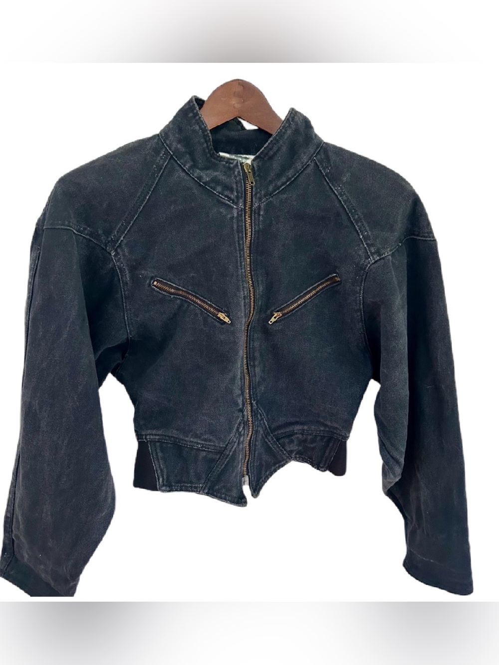 Vintage Santana Jeans Cropped Black Denim Moto Jacket Y2K Grunge Zip Small